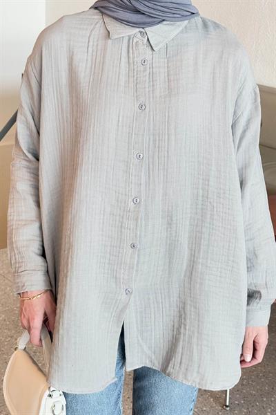 Müslin Tesettür Gömlek Gri