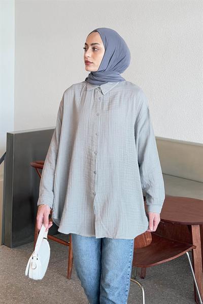 Müslin Tesettür Gömlek Gri