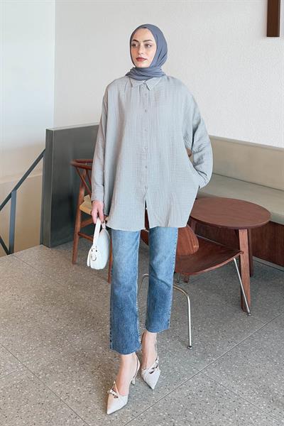 Müslin Tesettür Gömlek Gri