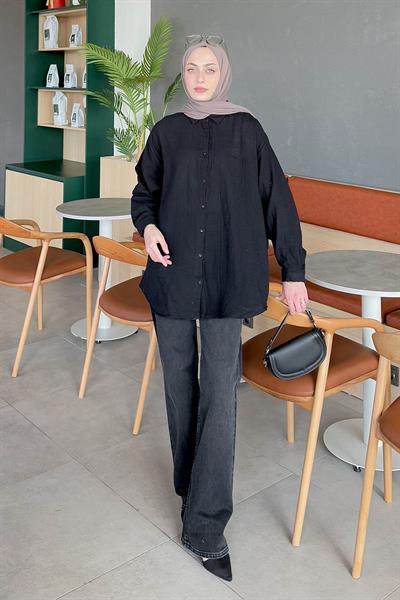 Müslin Tesettür Gömlek Siyah