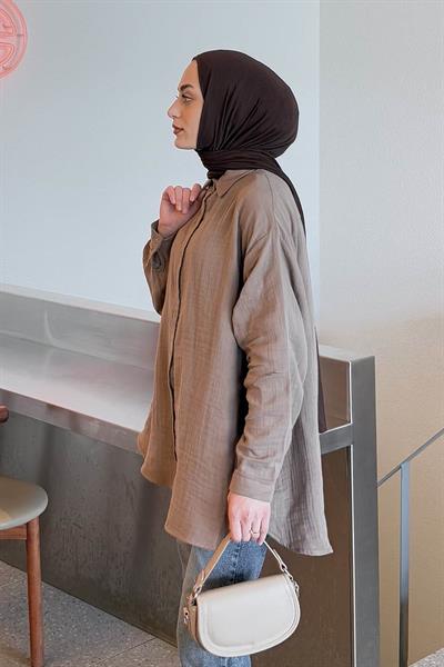 Müslin Tesettür Gömlek Soft Kahve
