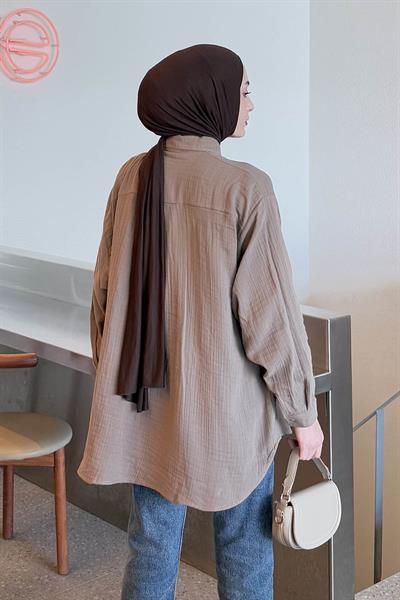 Müslin Tesettür Gömlek Soft Kahve