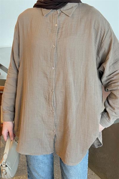 Müslin Tesettür Gömlek Soft Kahve