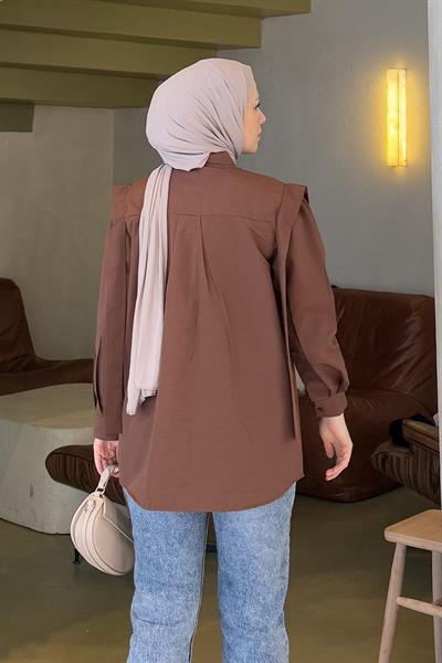 Omuz Vatka Detaylı Tesettür Gömlek Acı Kahverengi