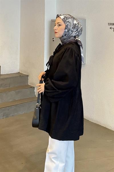 Ön Bağlamalı İki Parça Ceket Siyah