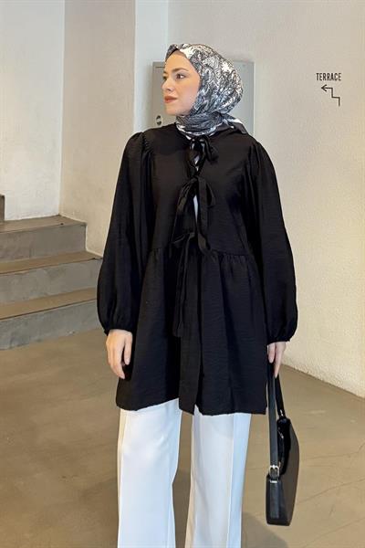 Ön Bağlamalı İki Parça Ceket Siyah