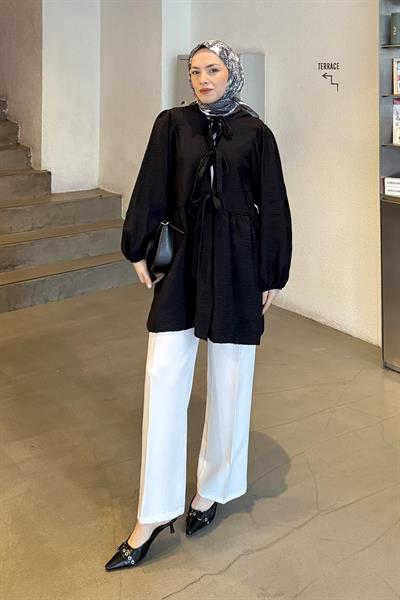 Ön Bağlamalı İki Parça Ceket Siyah