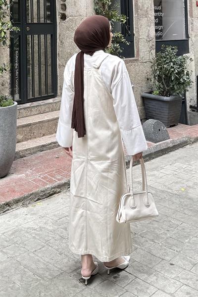 Ön Cep Detaylı Etekli Salopet Taş