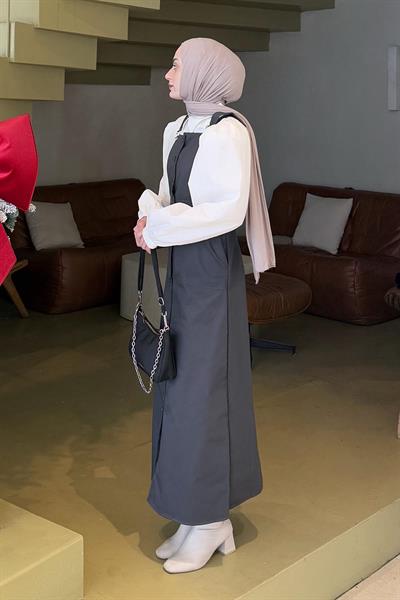 Önü Boydan Düğmeli Salopet Antrasit