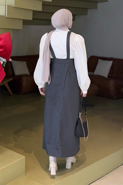 Önü Boydan Düğmeli Salopet Antrasit