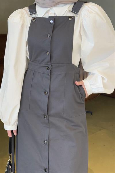 Önü Boydan Düğmeli Salopet Antrasit