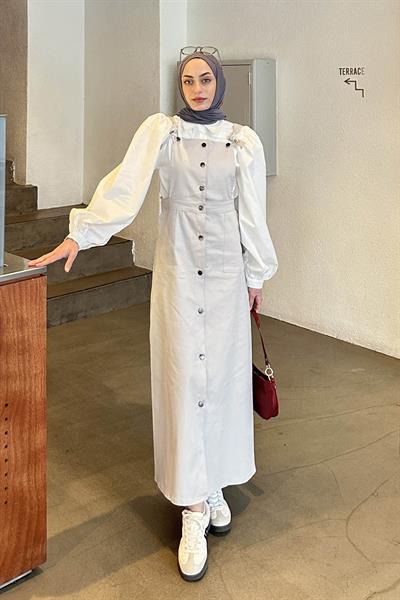 Önü Boydan Düğmeli Salopet Gri