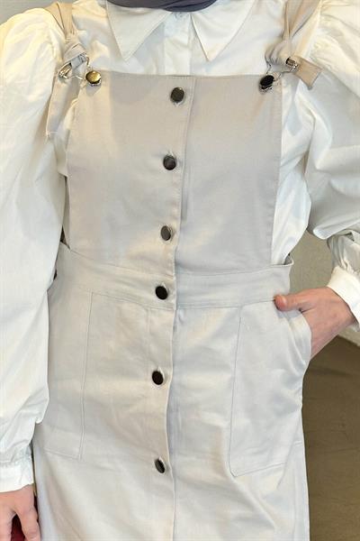 Önü Boydan Düğmeli Salopet Gri