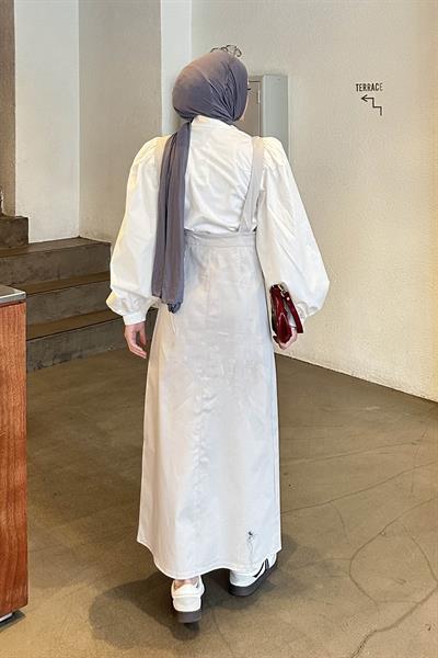 Önü Boydan Düğmeli Salopet Gri