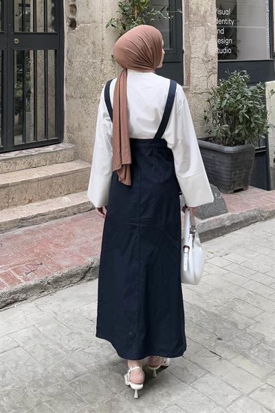 Önü Boydan Düğmeli Salopet Lacivert