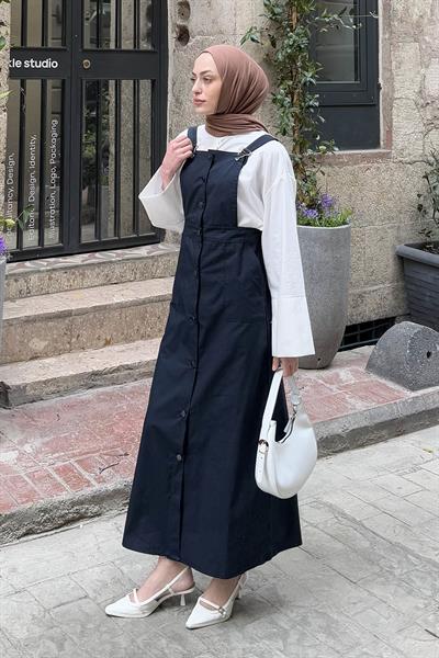 Önü Boydan Düğmeli Salopet Lacivert