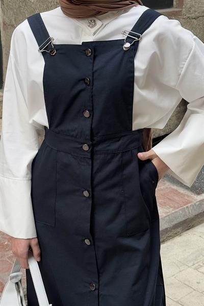 Önü Boydan Düğmeli Salopet Lacivert