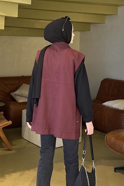 Önü Çıtçıt Düğmeli Yelek Bordo