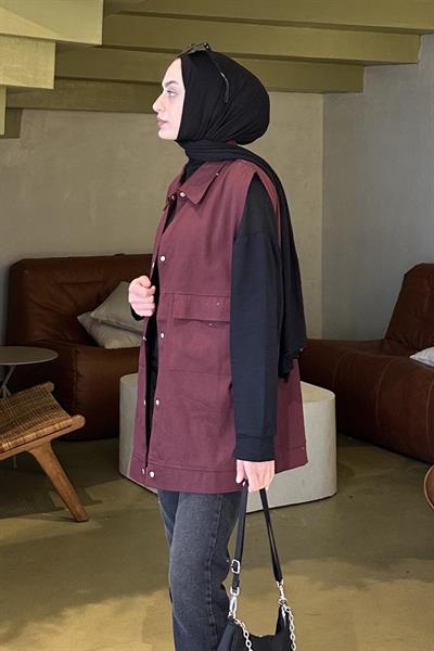 Önü Çıtçıt Düğmeli Yelek Bordo