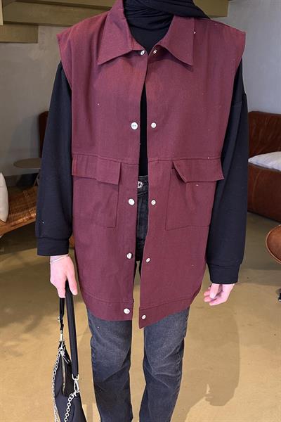 Önü Çıtçıt Düğmeli Yelek Bordo