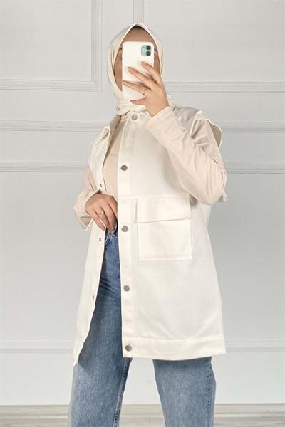 Önü Çıtçıt Düğmeli Yelek Ekru