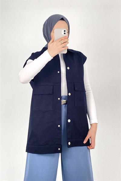 Önü Çıtçıt Düğmeli Yelek Lacivert