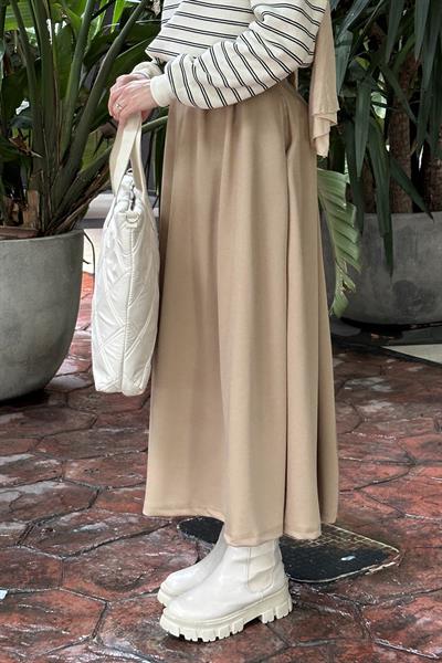 Önü Pileli Scuba Kumaş Bej