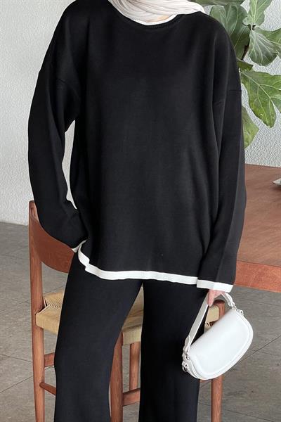 Pantolon Yırtmaçlı Triko Takım Siyah