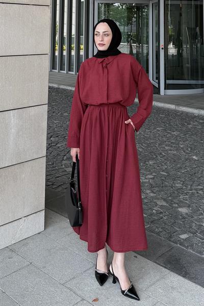 Pera Keten Etekli Takım Bordo