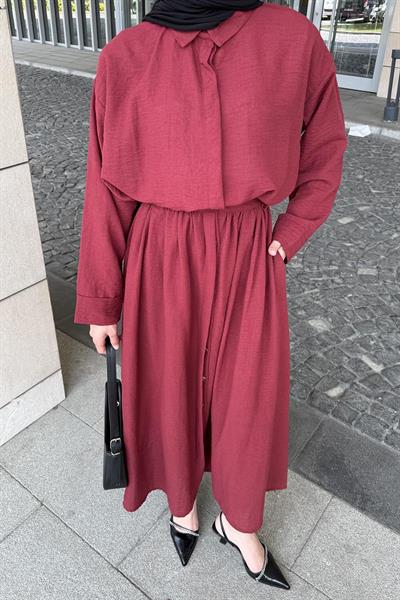 Pera Keten Etekli Takım Bordo