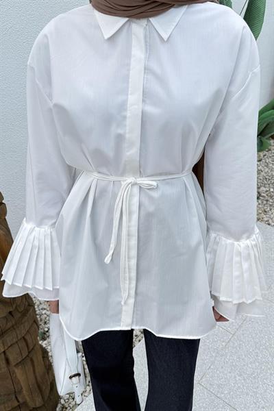 Piliseli Uzun Gömlek Beyaz