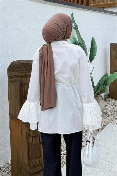 Piliseli Uzun Gömlek Beyaz