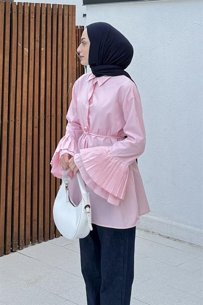 Piliseli Uzun Gömlek Şeker Pembesi