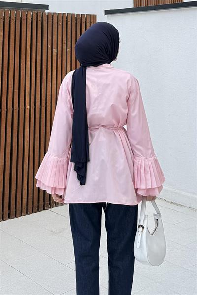 Piliseli Uzun Gömlek Şeker Pembesi