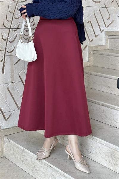 Scuba Kumaş Kloş Etek Bordo