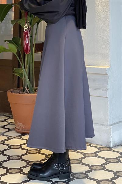 Scuba Kumaş Kloş Etek Füme