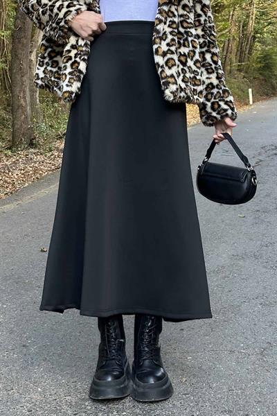 Scuba Kumaş Kloş Etek Siyah