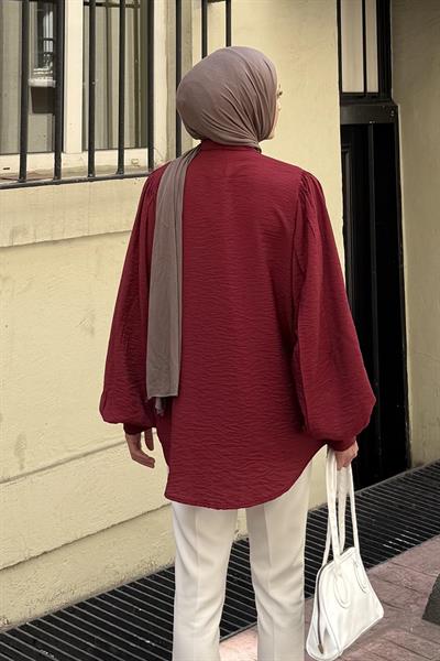 Sedef Balon Kol Gömlek Bordo