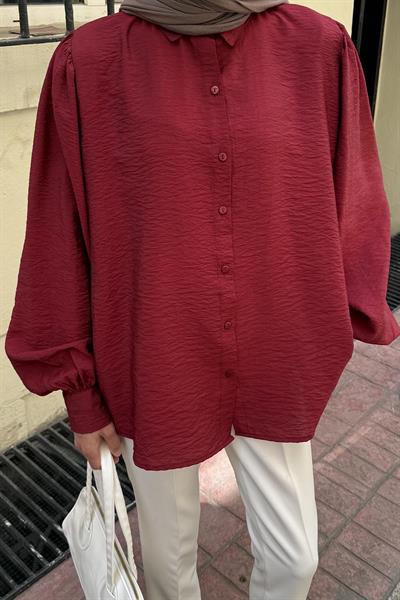 Sedef Balon Kol Gömlek Bordo