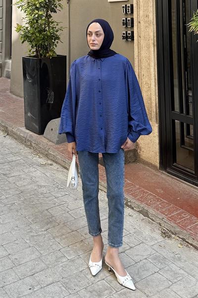 Sedef Balon Kol Gömlek Lacivert