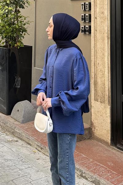 Sedef Balon Kol Gömlek Lacivert