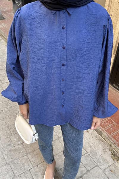 Sedef Balon Kol Gömlek Lacivert