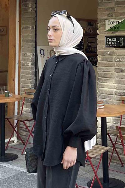 Sedef Balon Kol Gömlek Siyah