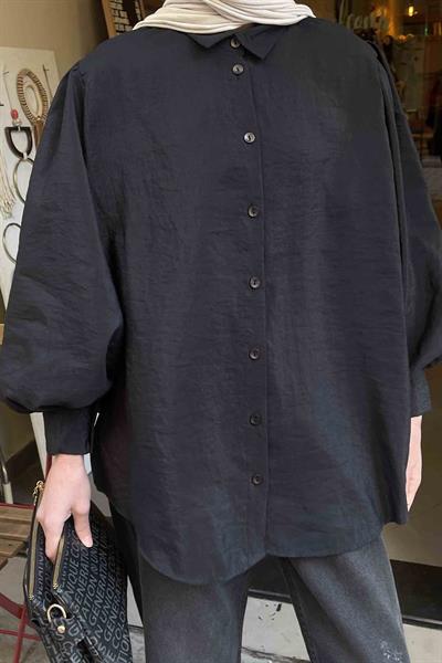 Sedef Balon Kol Gömlek Siyah