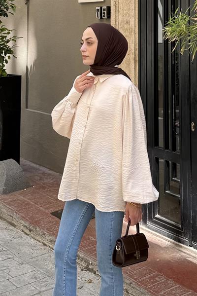 Sedef Balon Kol Gömlek Taş