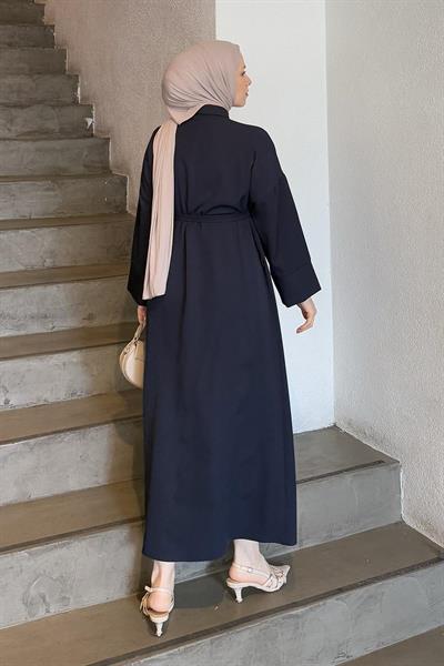 Takma Manşet Detaylı Dabıl Tesettür Elbise Lacivert