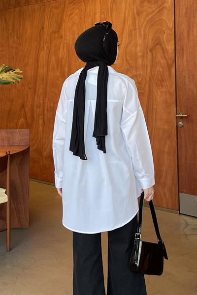 Tek Cep Detaylı Oversize Gömlek Beyaz