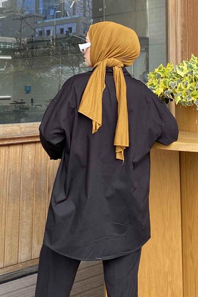 Tek Cep Detaylı Oversize Gömlek Siyah