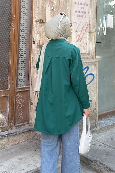 Tek Cep Detaylı Oversize Gömlek Zümrüt Yeşili