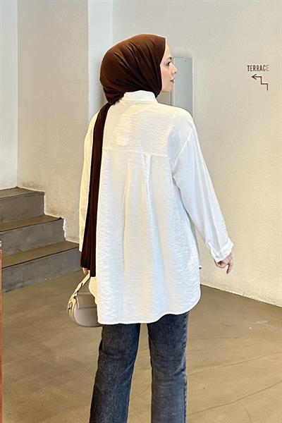 Tek Cep Oversize Gömlek Beyaz